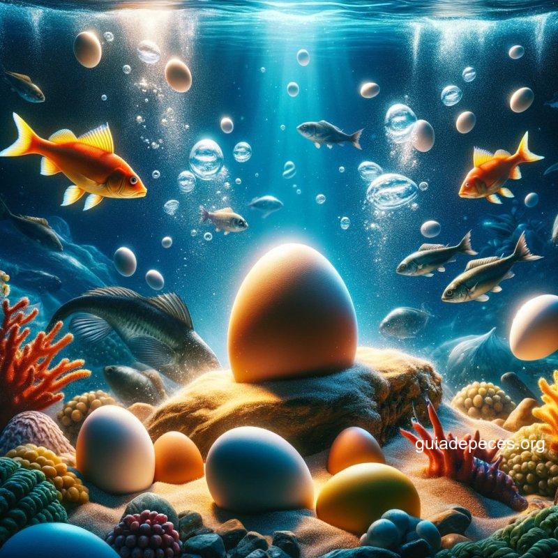 imagen realista y llamativa en estilo clickbait para ilustrar el concepto de como son los huevos de los peces la imagen debe ser intrigante usando