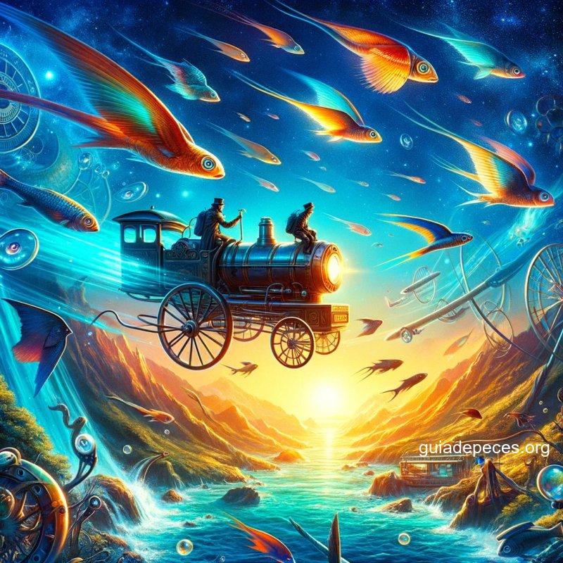 imagen realista y llamativa en estilo clickbait para ilustrar el concepto de vuelan el asombroso mundo de los peces voladores la imagen debe ser