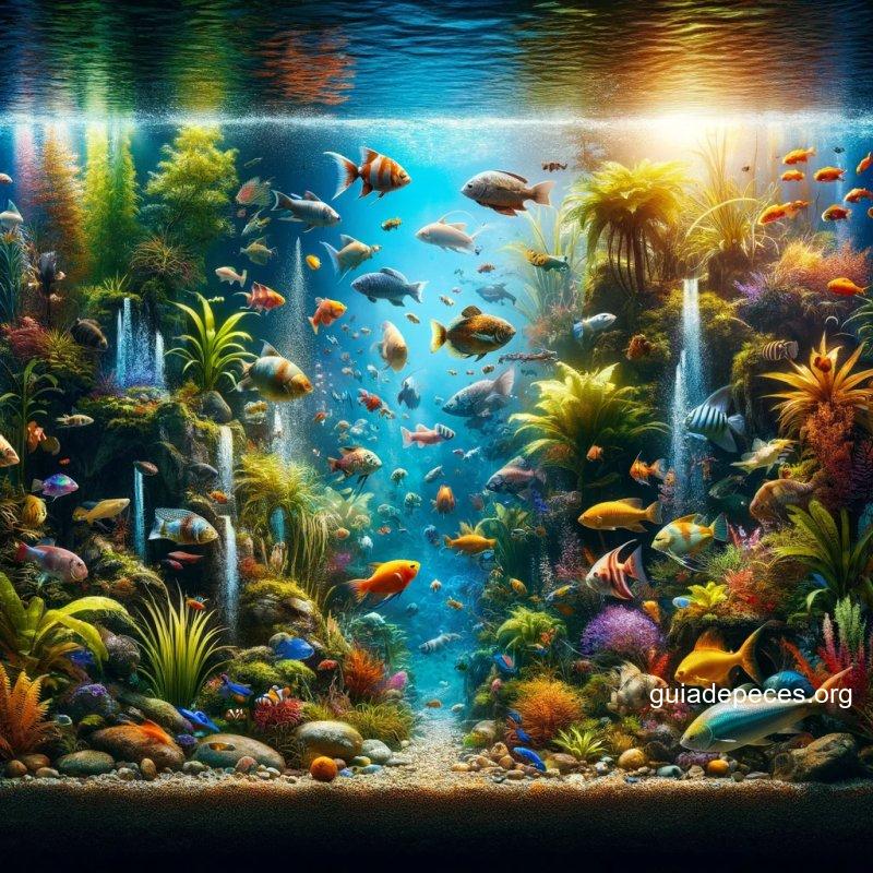 una imagen cautivadora que ilustra el concepto de cunto tiempo pueden vivir los peces en una pecera la escena debe mostrar una pecera grande y luj