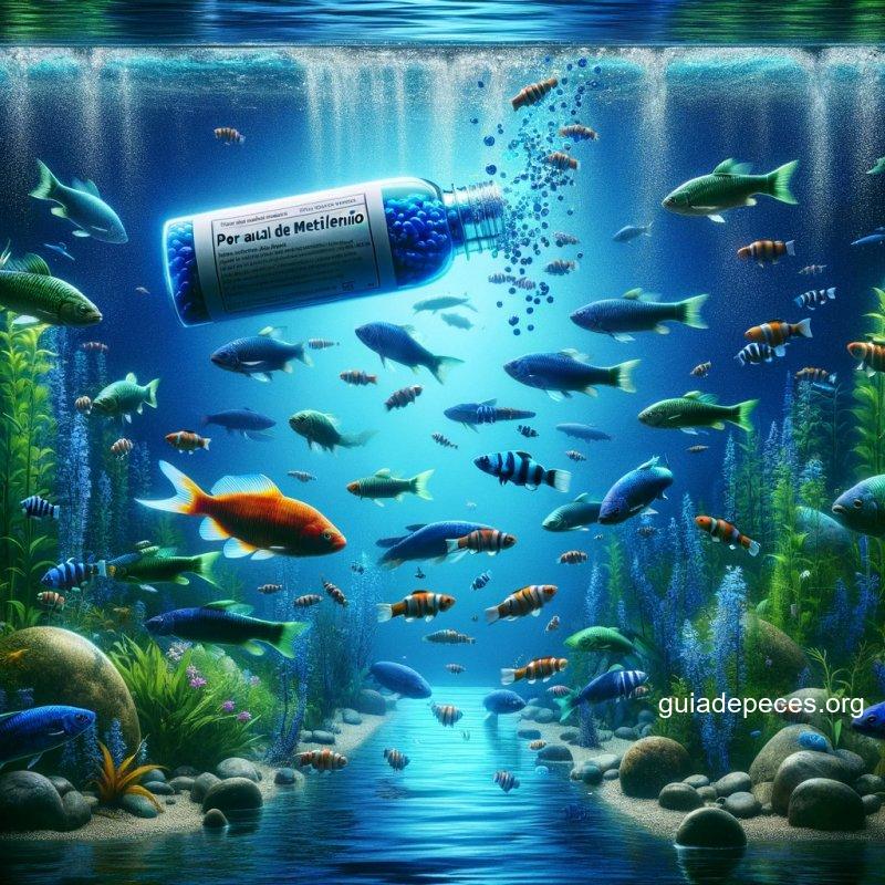 una imagen detallada y atractiva que ilustra para qu sirve el azul de metileno en peces sin incluir texto la escena debe mostrar un acuario donde