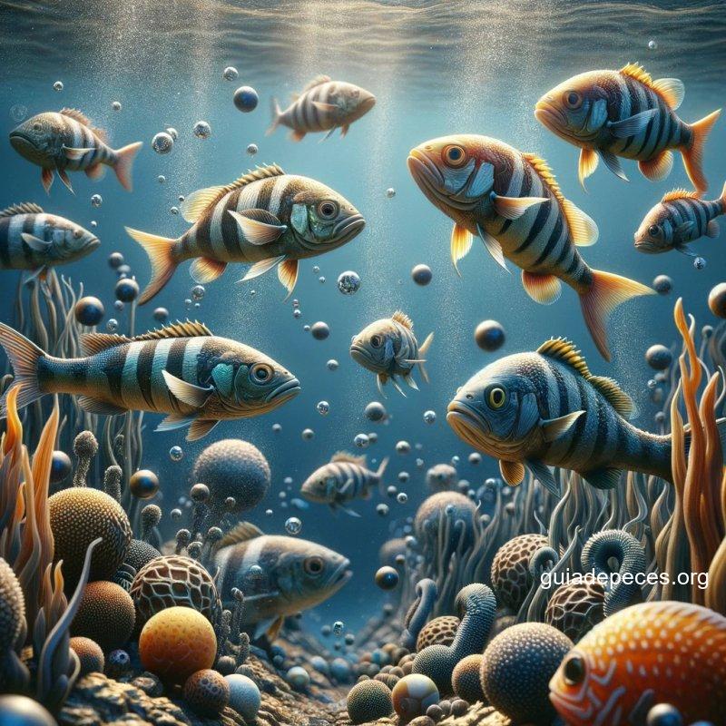 una representacin realista y detallada de peces en su entorno natural mostrando cmo se comunican la imagen debe enfocarse en peces interactuando d